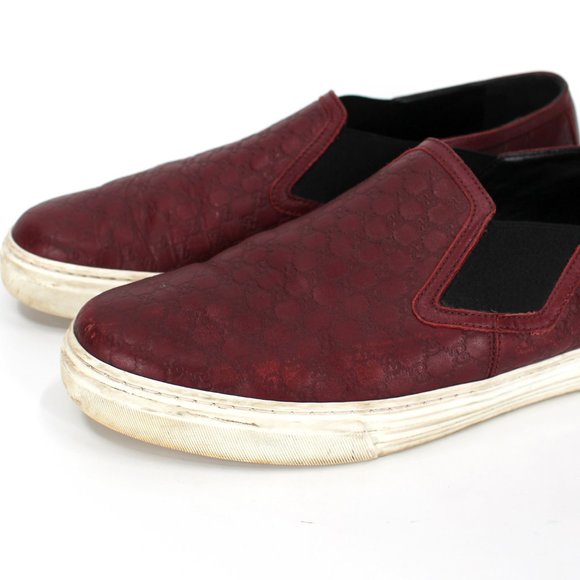 Gucci Microguccissima Leather Slip On Burgundy Slip On Sneakers 10 Red Shoes - Picture 3 of 7